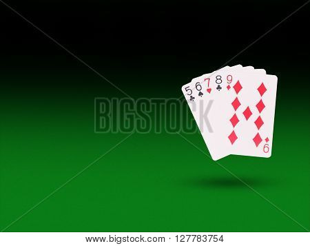 Straight  cards on the poker table. casino concept