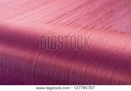 Red Silk On A Warping Loom Of A Textile Mill