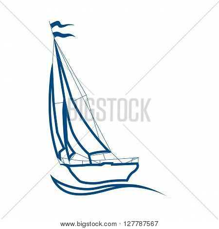 silhouette of sailboat, vector sign for sailing. Sea cruise - logo. Design of the presentation of corporate identity on the example of a business card.