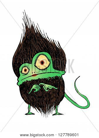 Hairy furry monster. Hand drawn vector stock illustration