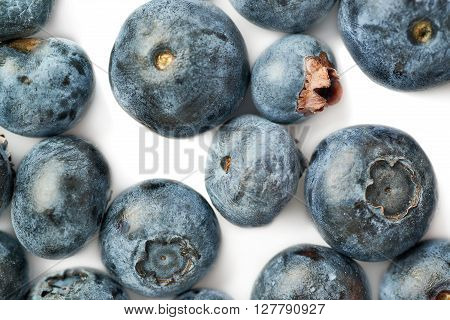 Ripe bilberry or blueberry over white background