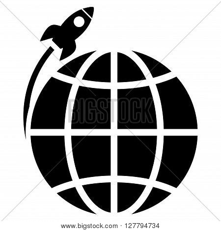 Planet Satellite Launch vector icon. Style is flat icon symbol, black color, white background.