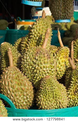 Durian in the basket at fruits market