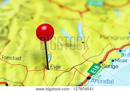 Evje pinned on a map of Norway
