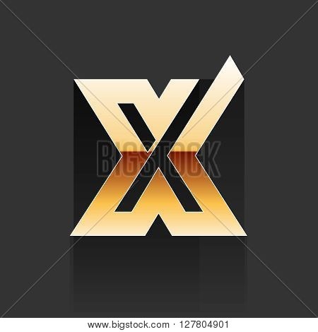 Vector Gold Letter XShape Logo Element on Dark Background
