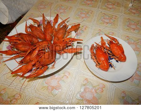 A dish of cooked and boiled crayfish