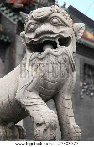 Chinese guardian lion of the Chen Clan Ancestral Hall of Guangzhou, landmark architecture in China