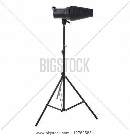 Pulse studio flash with a conical snoot on a stand over isolated white background