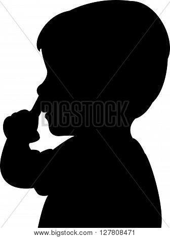 a boy picking his nose, silhouette vector