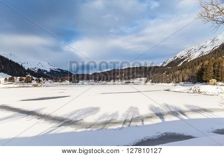 Panorama View Of The Frozen Davos Lake