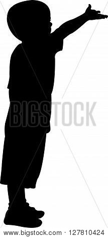 a beggar child black color silhouette vector