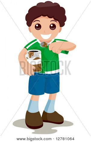 Niño comer mantequilla de maní - Vector