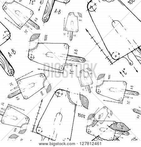 Ice cream. Hand drawn stock illustration. Seamless background pattern