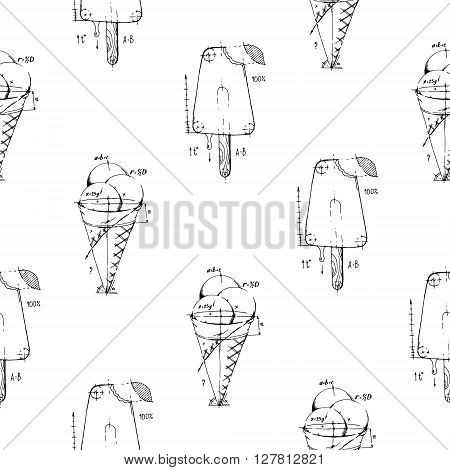 Ice cream. Hand drawn stock illustration. Seamless background pattern