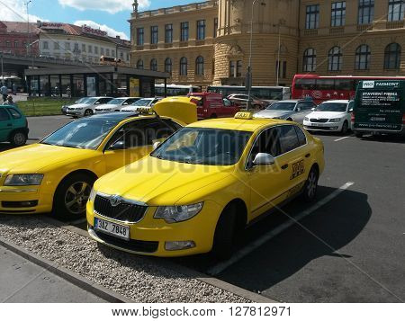 Yellow Taxi Cars In Prague