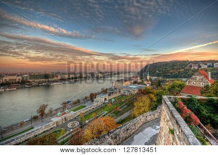 Sun comming up over Budapest Hungary Europe