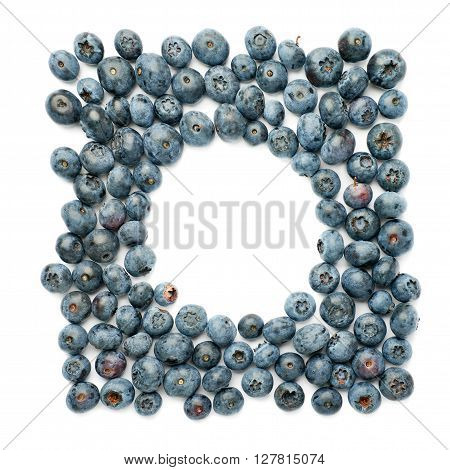 Round frame made of Ripe bilberry or blueberry over isolated white background