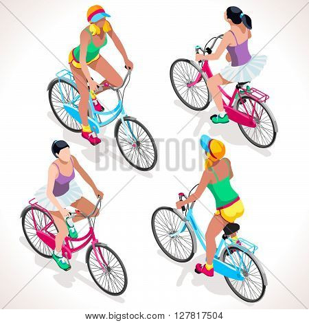 Teen Cyclist Riding Bicycle. Isometric Cyclists. Cycling sport. Flat 3D Isometric People Collection. Isolated Cyclists and Bicycle Object. Vector Cyclists. Cycling icon.