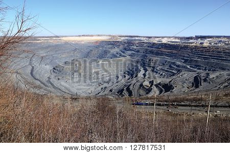 huge quarry iron ore mining in Gubkin Russian spring