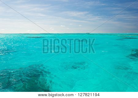 Shallow Coral Reef In Turquoise Transparent Water, Aitutaki, Cook Islands