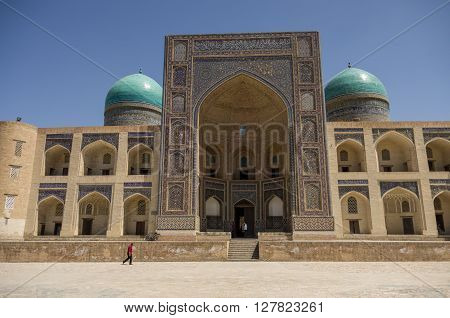 Decorated With Traditional Ornament Facade Of Mir-i Arab Madrasah, Historic Centre Of Bukhara, Uzbek