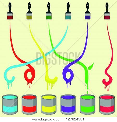 Painting Brush Sic Colored dyes Vector Illustration