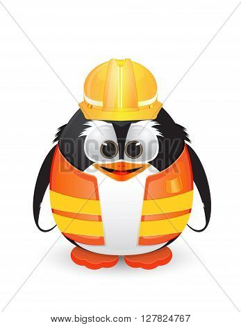 penguin character using construction and worker helmet