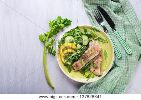 Fresh Steamed fish filet with green salad