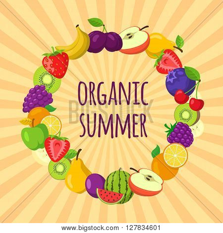 Summer fruits and berries vector illustration. Easy to edit design template.