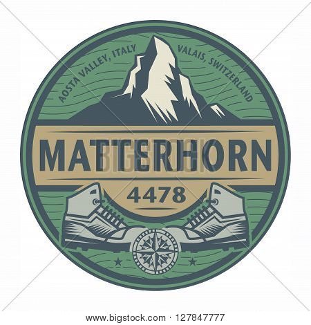 Stamp or emblem with text Matterhorn Italy and Switzerland, vector illustration