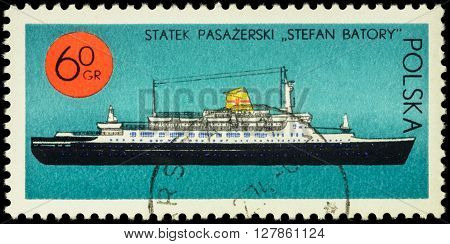 MOSCOW RUSSIA - APRIL 25 2016: A stamp printed in Poland shows passenger ship Stefan Batory series 