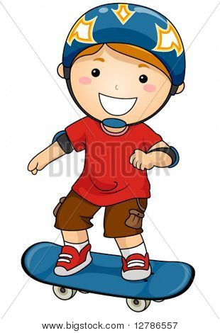 Мальчик с скейтборд - вектор