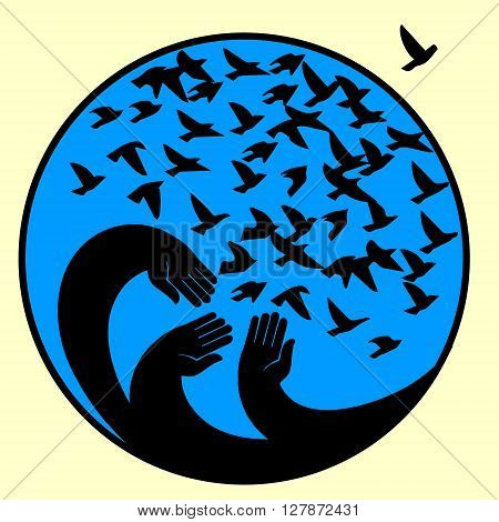 Vector illustration in the circle . The symbol of the blue planet. A symbol of peace freedom and kindness