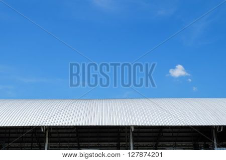 Roof Of Metal Sheet Building With Clear Blue Sky Background
