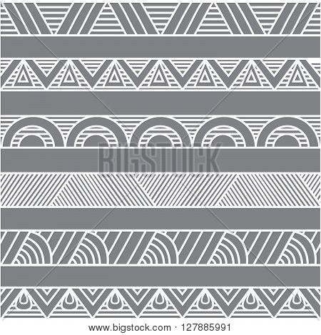 White geometric obstract ornaments or borders on gray background for decoration design.