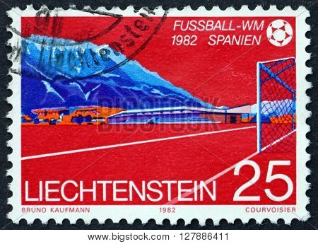 LIECHTENSTEIN - CIRCA 1982: a stamp printed in Liechtenstein shows Mauren Sport Arena 1982 Sport Cup circa 1982