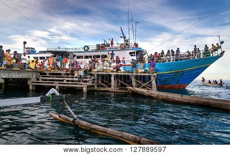 Katupat Indonesia - Dec 16 2015: Passenger ship heading from Ampana to the Togean or Togian Islands. Central Sulawesi