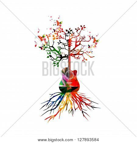 Colorful music background with guitar. Vector illustration