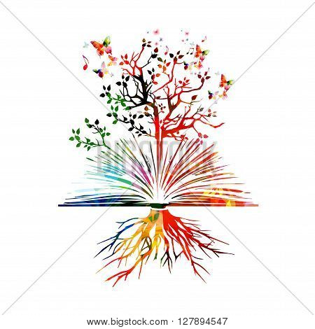 Vector illustration of colorful book with butterflies