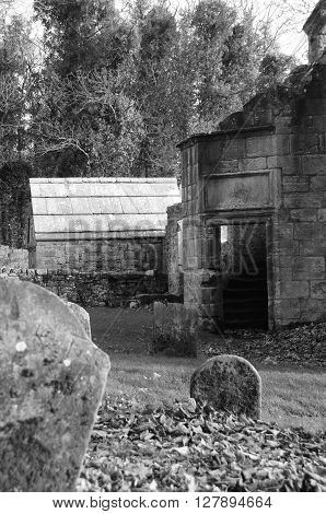 The entrance to the ruins of St. Bridgets Kirk