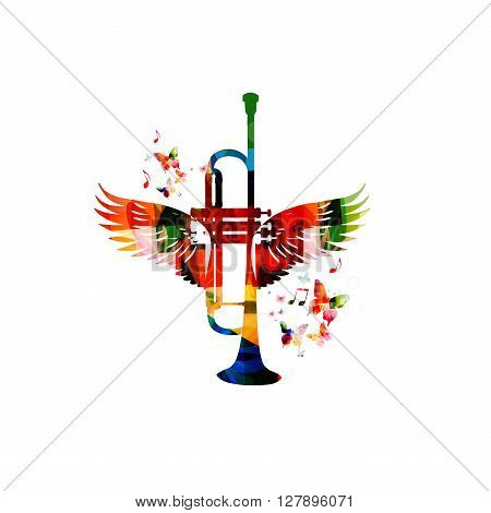 Vector illustration of colorful trumpet with wings