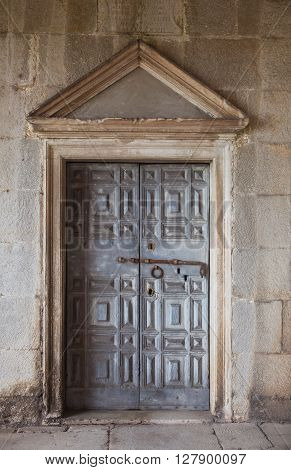 View of a door of a church in Labin Istria. Croatia