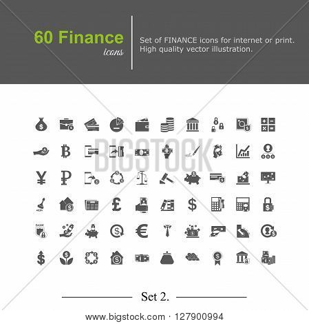 Set ot finance icons for web or print. High quality black icons, vector illustration.