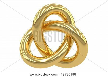 Golden Trefoil Knot 3D rendering isolated on white background