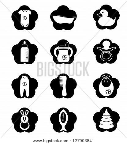 Black and white stuff for the baby isolated on a white background in the form of icons