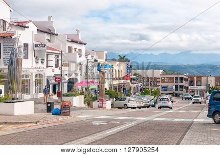 PLETTENBERG BAY SOUTH AFRICA - MARCH 3 2016: A street scene in the central business area of Plettenberg Bay