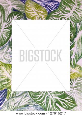 Drawing large green leaves with place for text, green leaves frame