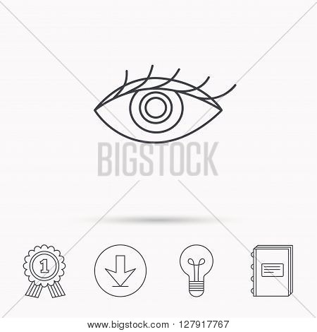 Eye icon. Human vision sign. Ophthalmology symbol. Download arrow, lamp, learn book and award medal icons.