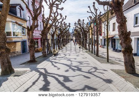 Valkenburg Netherlands - April 11 2016: street view in the old town of Valkenburg. Valkenburg aan de Geul in the province Limburg is a popular tourist destination