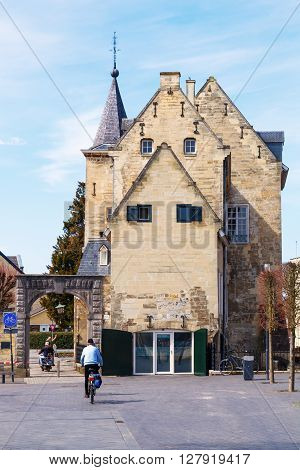 Valkenburg Netherlands - April 11 2016: city view with unidentified people in the old town of Valkenburg. Valkenburg aan de Geul in the province Limburg is a popular tourist destination